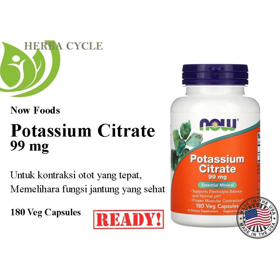 Now Foods Potassium Citrate 99mg 180VegCap Vitamin Mineral Penting USA