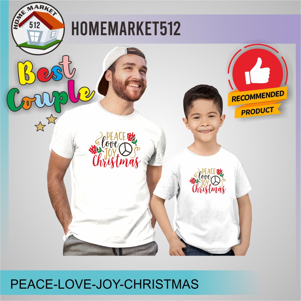 Kaos Anak Baju Couple Keluarga Kaos Pasangan Peace Love Joy Christmas| Homemarket512