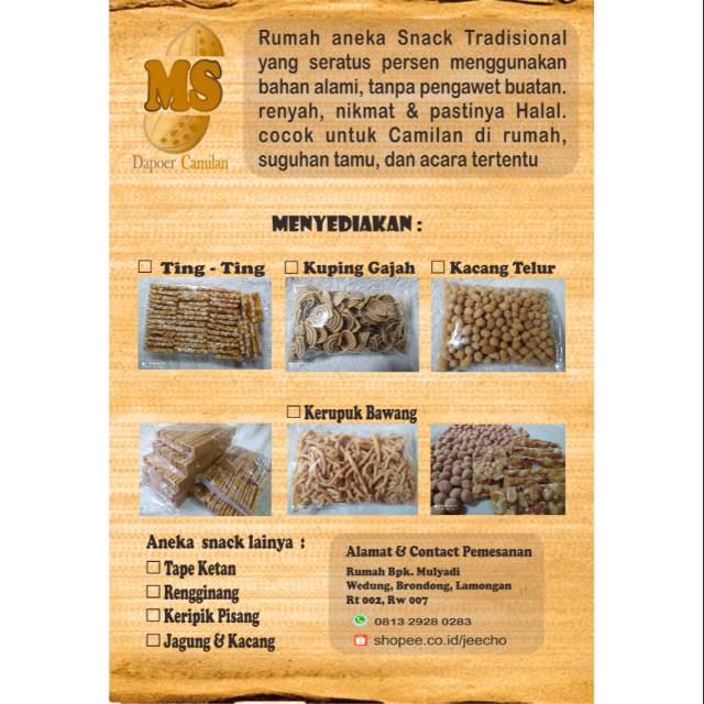 

Aneka Snack "Dapoer Camilan" kemasan ½kg Fresh Cooking (pesan langsung di buatkan,)