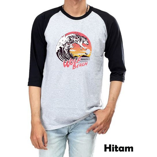 Kaos Raglan Abu muda M61 Lengan 3/4 motif gambar
