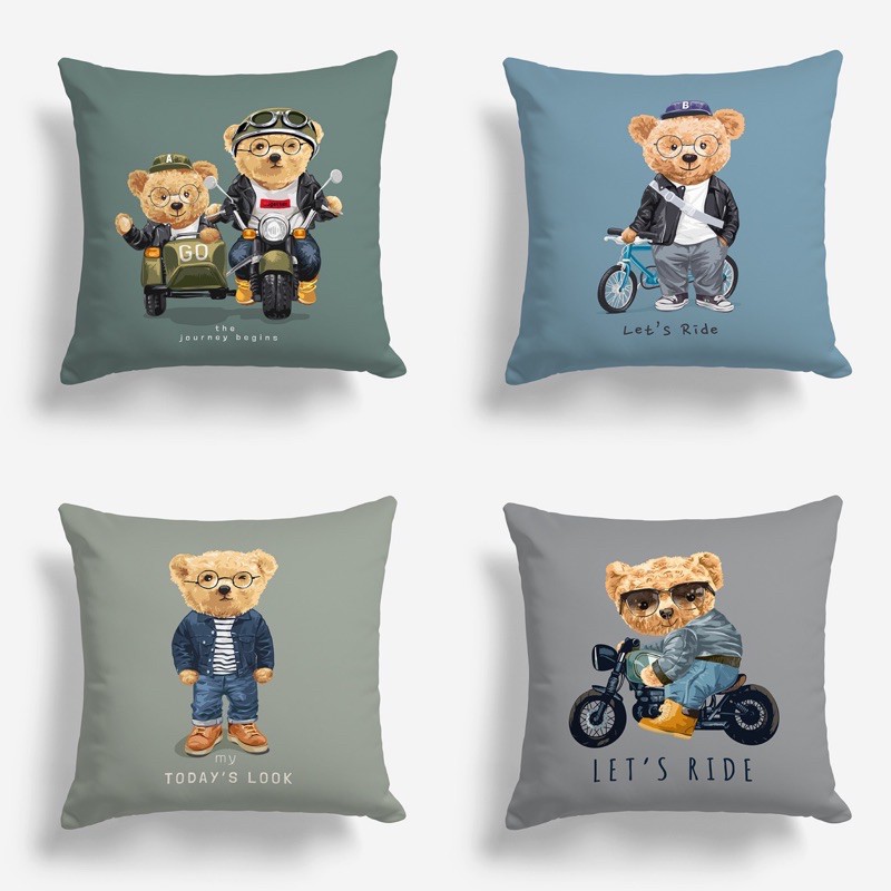 Bantal Sofa Print Motif Cute Boy Teddy Bear 40x40 cm - Pusat Bantal Sofa