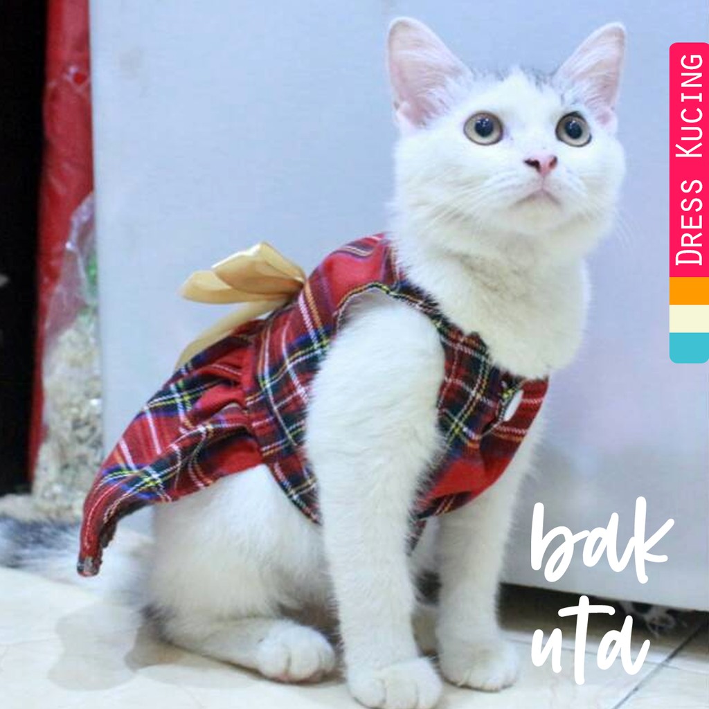 Dress kotak-kotak merah untuk kucing &amp; anjing /Jual Baju Kucing Terlengkap &amp; Berkualitas size S-XL