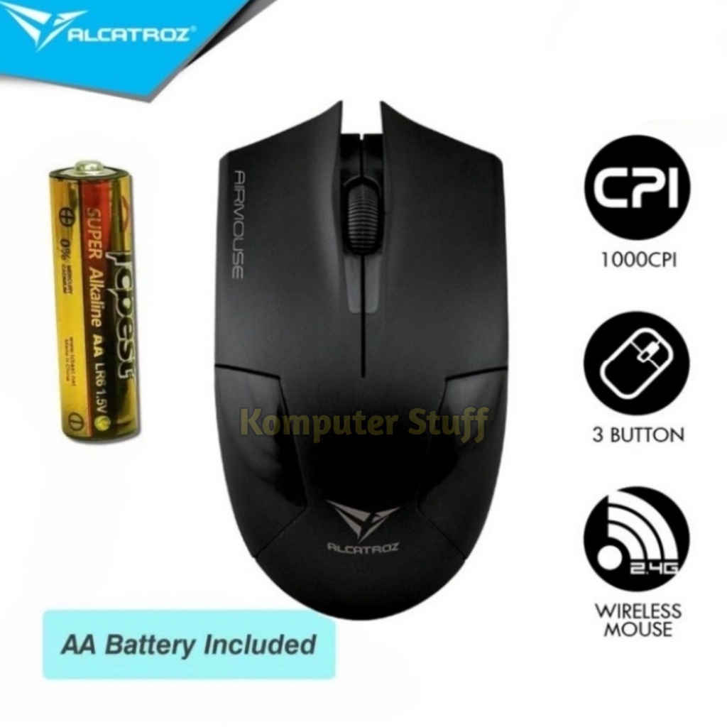 Mouse Wireless Alcatroz Airmouse 1000CPI USB Receiver 2.4Ghz Siap Pakai Free Batrai