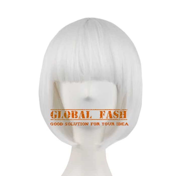 Wig bob putih/ Wig pendek lurus / Wig Cosplay/ Rambut Palsu full/ wig lurus pendek/ wig poni