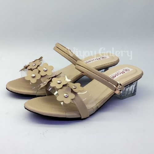 Sandal Heels Kaca Anak Sampai Dewasa Heels Hak Kaca Mika Bunga