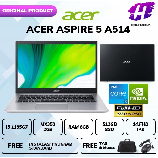 laptop acer aspire 5 a514 intel core i5 1135g7 ram 8gb 512gb ssd nvidia mx350 2gb windows 10 pre 14 