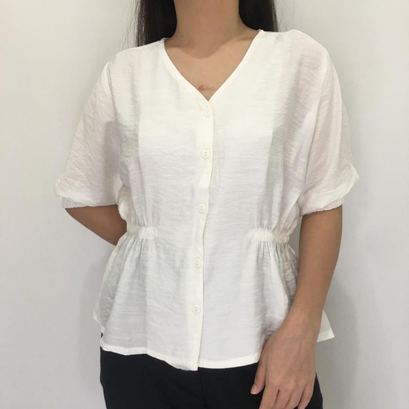 V-NeckKatunPremium / BLOUSE / Baju Putih Wanita / Kemeja Putih