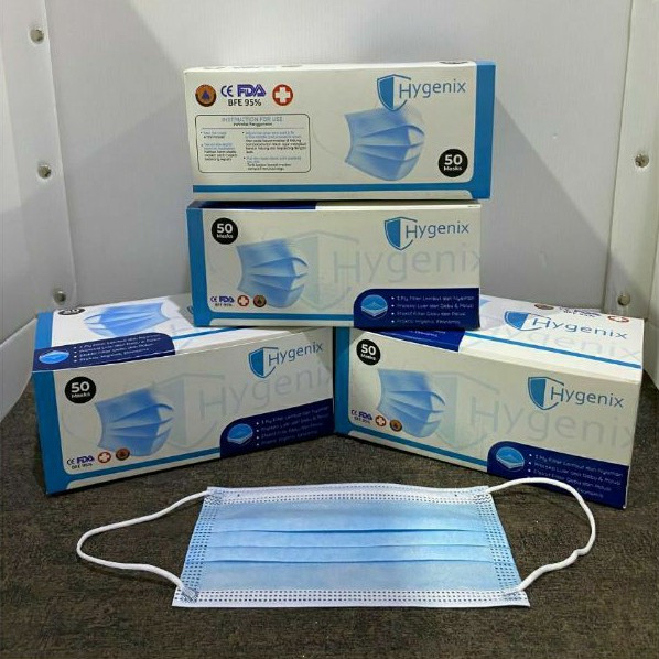 Hygenix Masker Disposable Non Medis 3 Ply Earloop Warna Biru