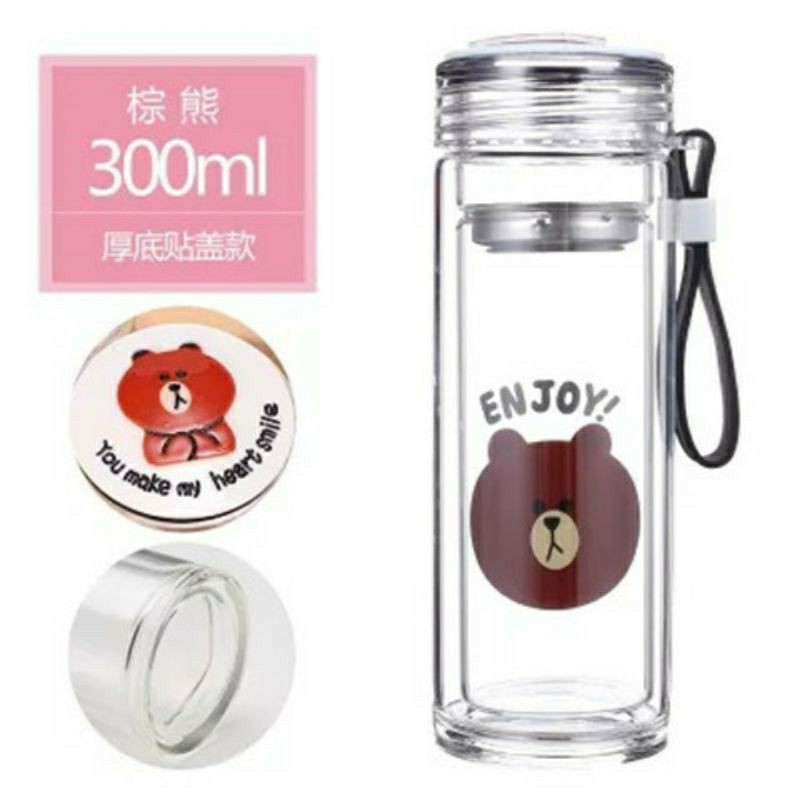 ( GARANSI PECAH )botol minum kaca dua lapis/ botol infuser water dan tahan panas ada penyaringan nya