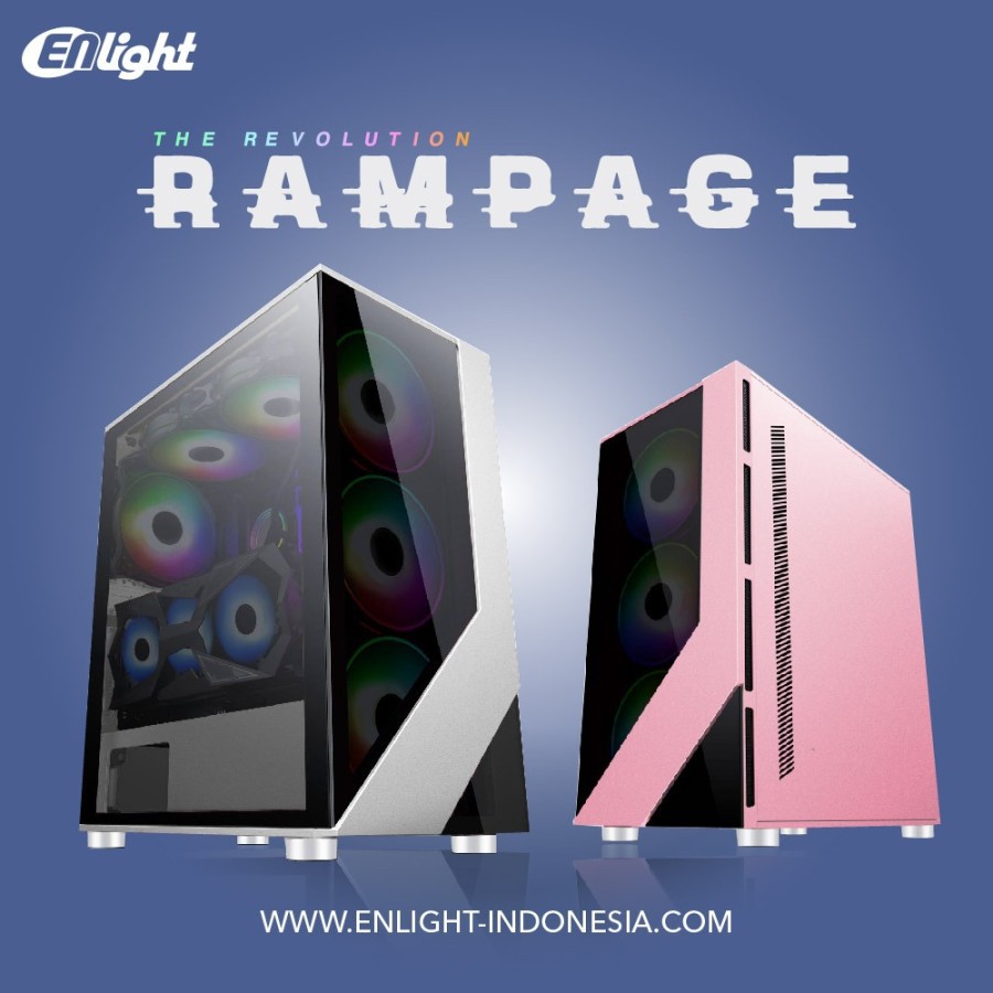 ENLIGHT RAMPAGE TEMPERED GLASS GAMING CASE (BLACK pink or BLACK White)