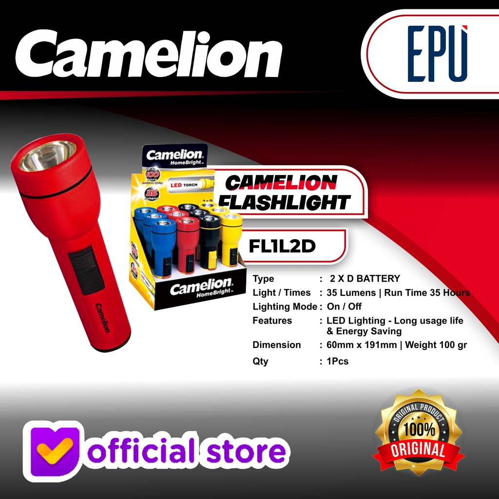 Camelion FL1L Senter LED Flashlight 2 X D Hemat Energi Tahan Lama