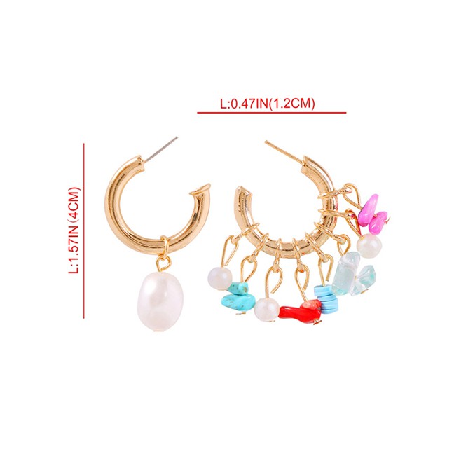 LRC Anting Tusuk Fashion Gold Alloy Diamond-studded Pearl Flower Earrings F72471
