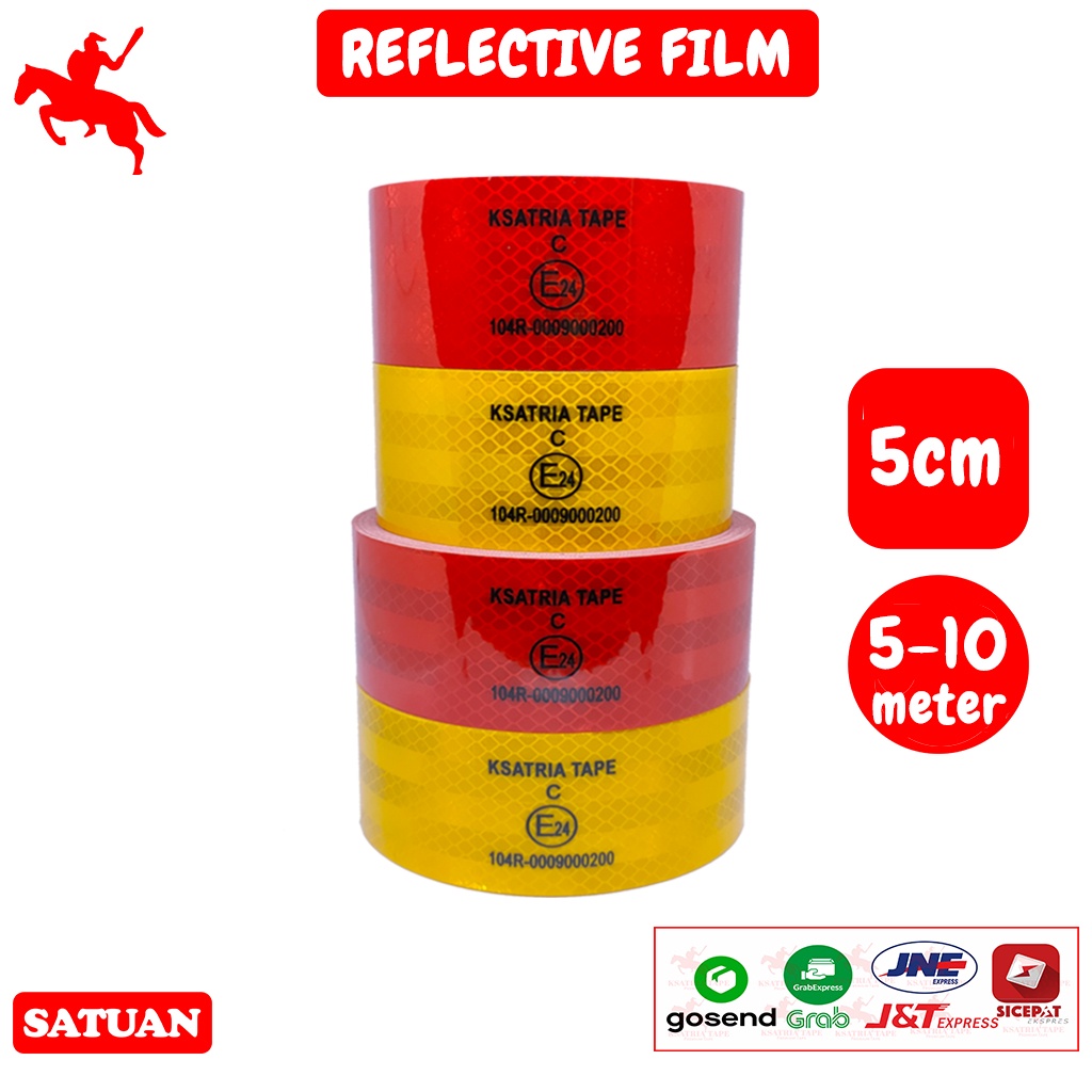 

Lakban Reflective Merah Kuning / Reflective Tape Pemantul Cahaya 5CMX5-10M