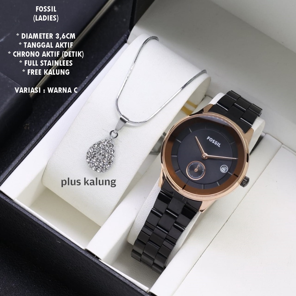 (BISA COD) JAM TANGAN WANITA FASHION RANTAI BODY BULAT TANGGAL &amp; CHRONO AKTIF FREE KALUNG