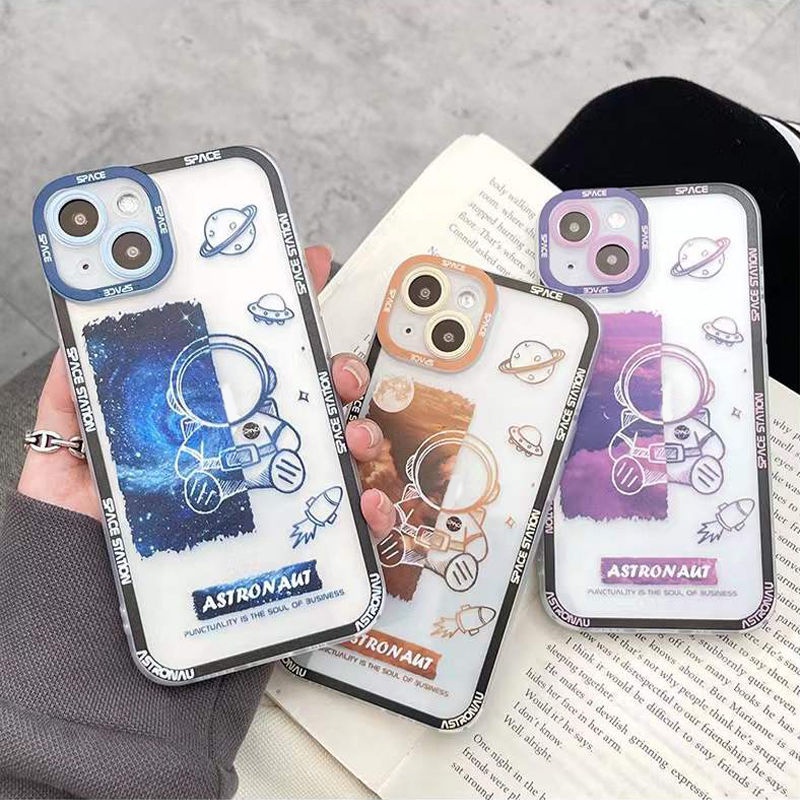 Soft Case TPU Transparan Motif Astronot Untuk Iphone 13 12 Mini 11 Pro X XR XS Max SE 2020 6 6S 7 8 Plus