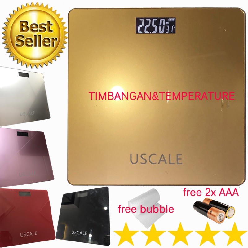 TIMBANGAN BADAN DIGITAL LAYAR LCD &amp; TEMPERATURE uscale 26x26 max180kg