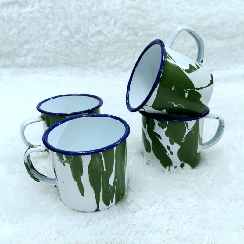 Mug Cangkir Gelas Enamel Blirik Lurik Blurik 7cm seng kaleng jadul kuno unik