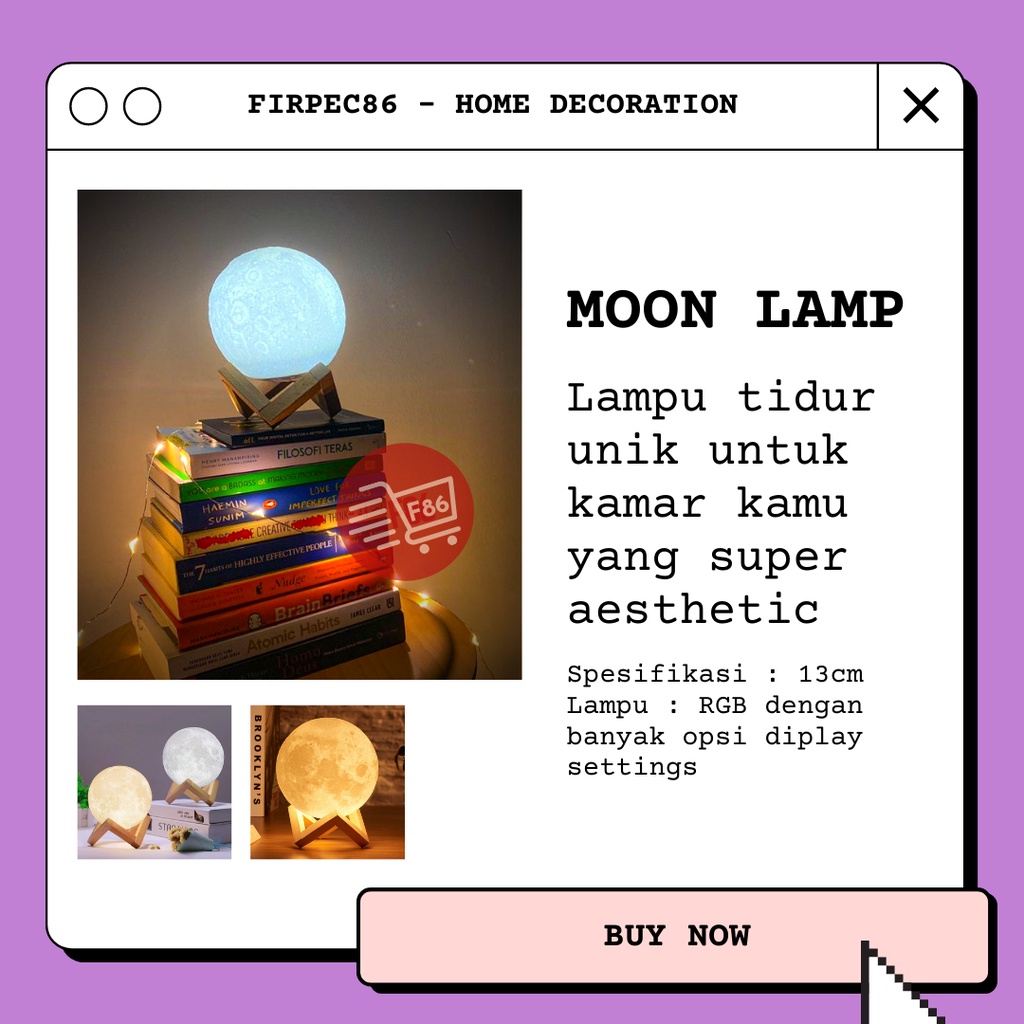 F86 Moon Lamp Lampu Tidur Bentuk Bulan 13CM 16 warna RGB + Remote