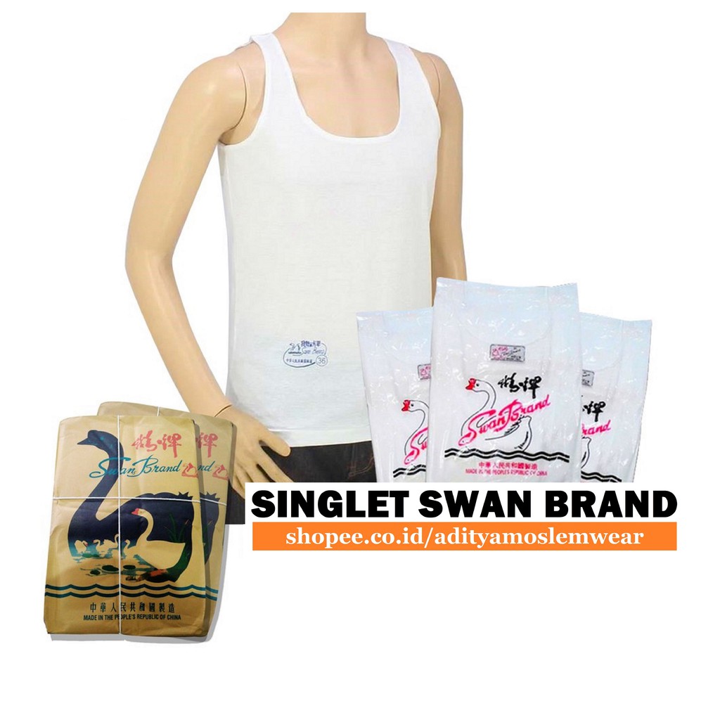 KAOS SINGLET PRIA WARNA PUTIH SWAN BRAND KAOS DALAM MURAH