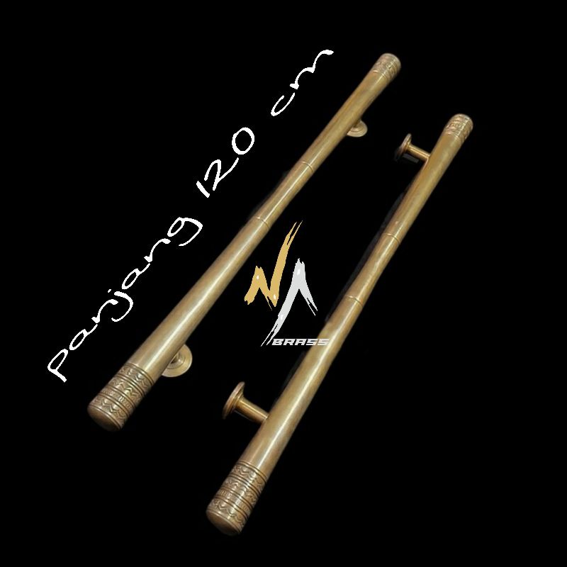 Handle Pintu Rumah Gagang Pintu Motif Ukir Bahan Kuningan Panjang 120 cm