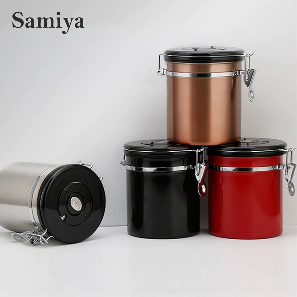 coffee bean canister airtigh storage tank stainless / toples penyimpan biji kopi makanan kedap udara