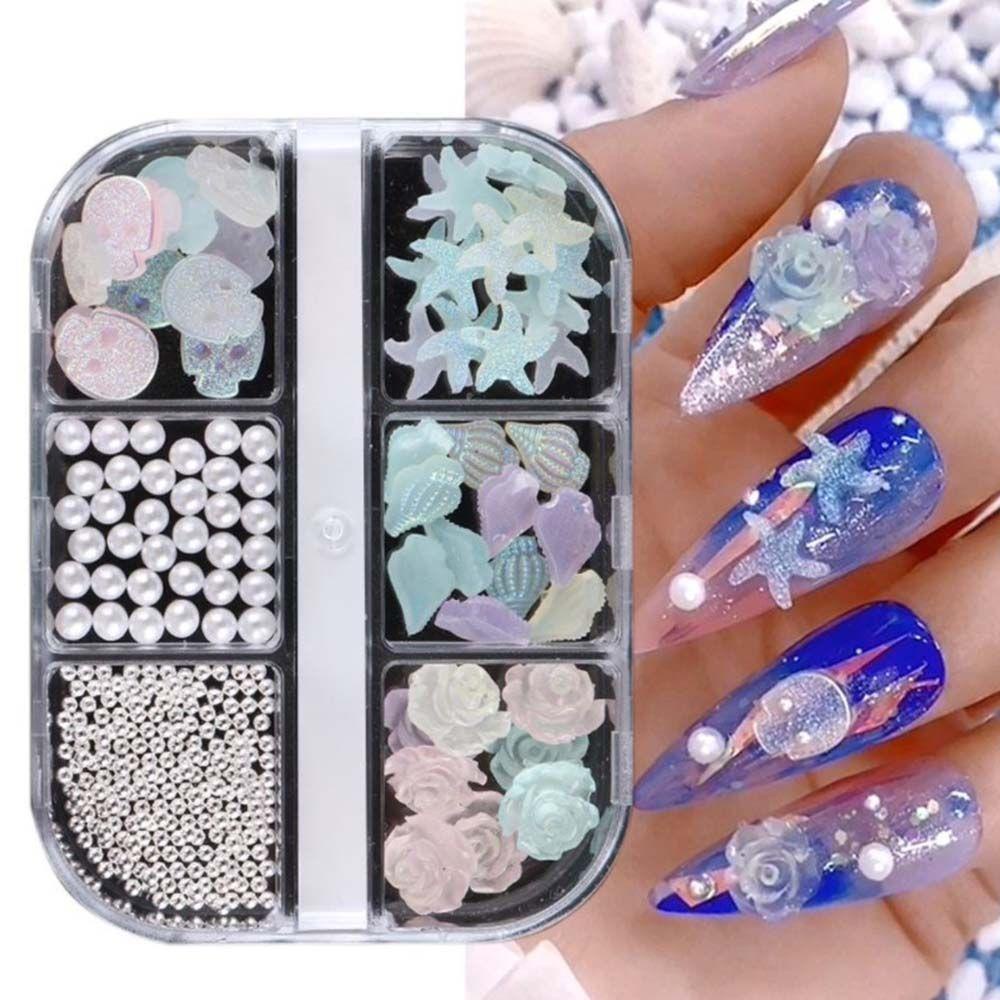 AUGUSTINA Agustina Camellia Kuku Set Perhiasan DIY Resin Manicure Bintang Laut Halloween Neon Kuku Ornamen