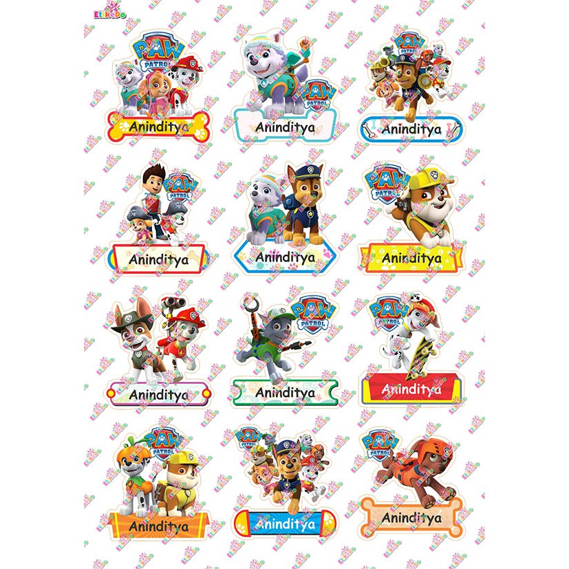 

LABEL NAMA PAW PATROL 48 STIKER - ANTI AIR/ROBEK/LUNTUR-4 Nama PP1L4
