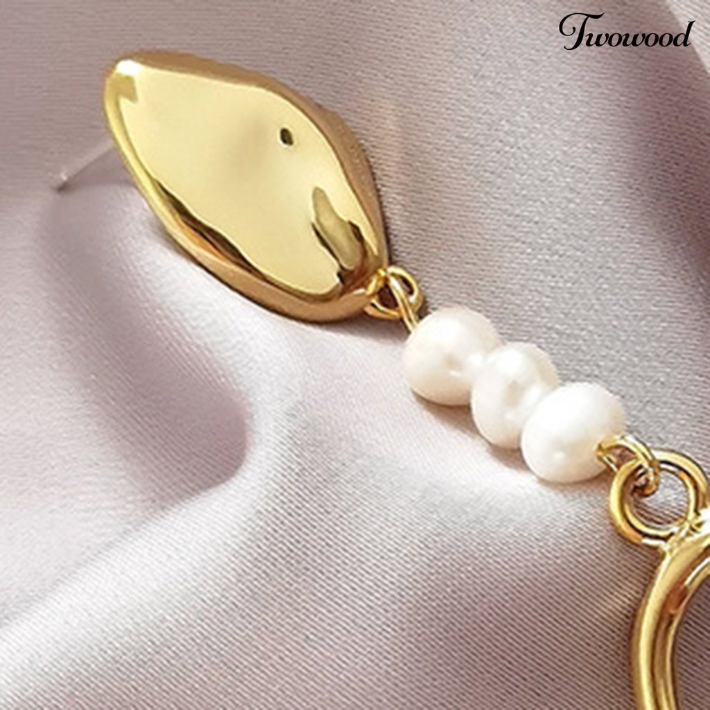 1 Pasang Anting Stud Geometris Menjuntai Aksen Mutiara Tiruan Untuk Kencan