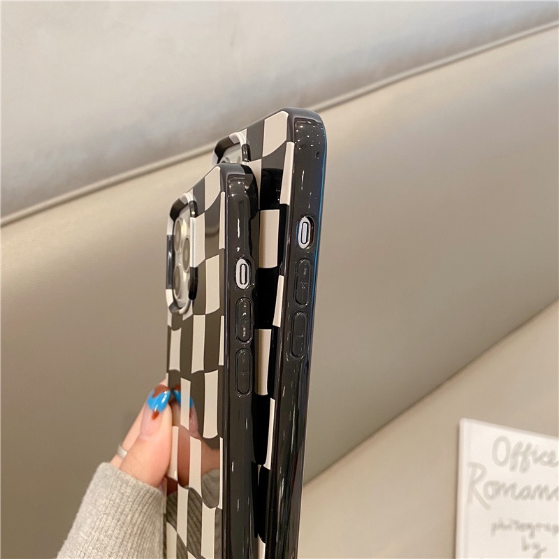 Case Pelindung Motif Kotak-Kotak Hitam Dan Geige Untuk Iphone 13 8 7 Plus SE2 XS XR 12 Mini 11 PRO MAX