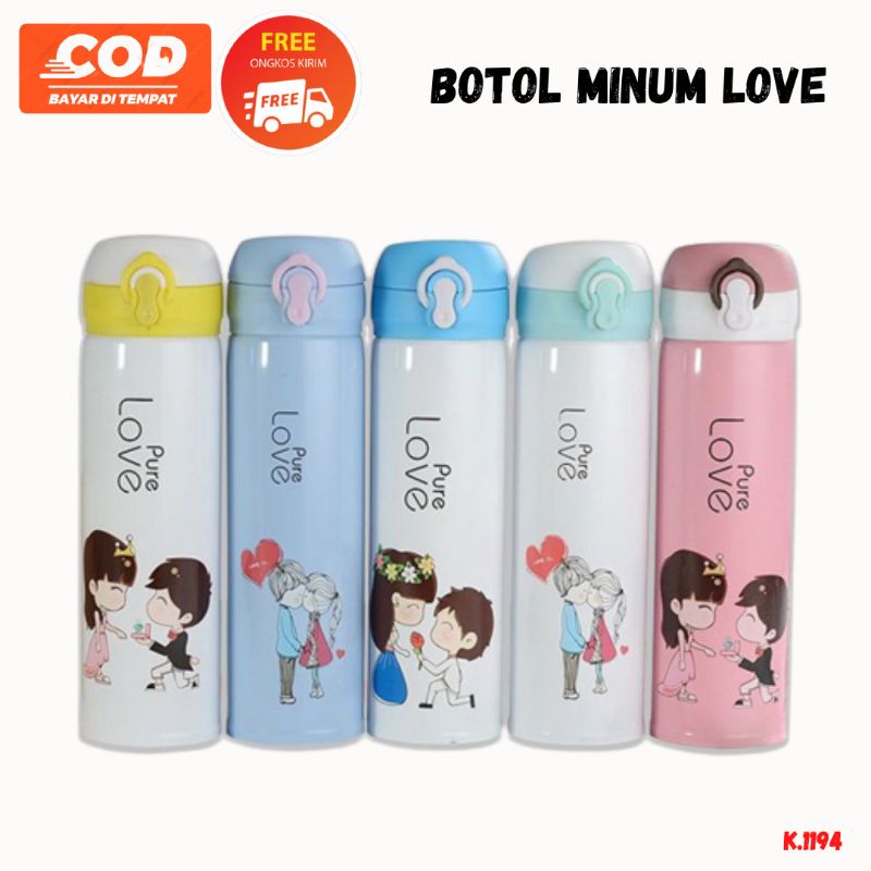 Botol Minum Love / Botol Kaca Kancing Love / Termos Kancing 450ML / Pure Love Kecil / Botol Minum Pu