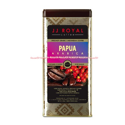 JJ Royal Papua Arabica Ground Coffee 200g Kopi Bubuk Murni Kemasan Kaleng Jjroyal Papua Arabika Coco Malt White Sweet Flavour