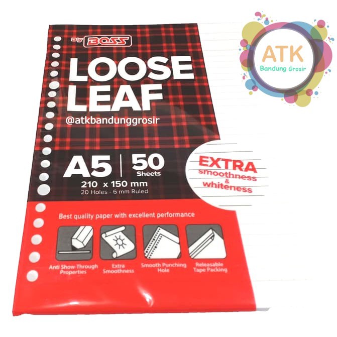 

Loose Leaf Bergaris Big Boss A5 50 Lembar Refill Kertas Binder Garis