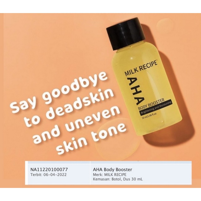 MILK RECIPE aha body booster / 3 in 1 hair removal cream penghilang bulu kaki ketiak murah bpom recipe menghilangkan ketek waxing wax ketek mencerahkan body lotion serum skin barrier kulit bekas luka kasar memudarkan niacinamide melindungi ceramide sehat