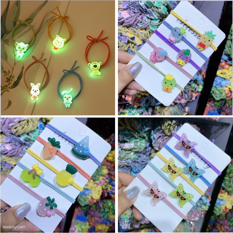 Karet Ikat Rambut GLOW IN THE DARK Kartun Ponytail Elastis Gaya Korea Fashion Anak Dewasa Butterfly