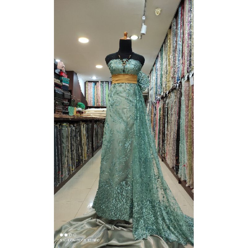 Kain Tile Brokat Kebaya Dress Hijau Mint Teal