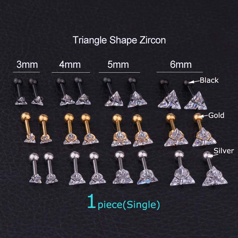 1piece 3/4/5/6mm Crystal Zircon Ear Cartilage Earrings Tragus Helix Piercing 16G