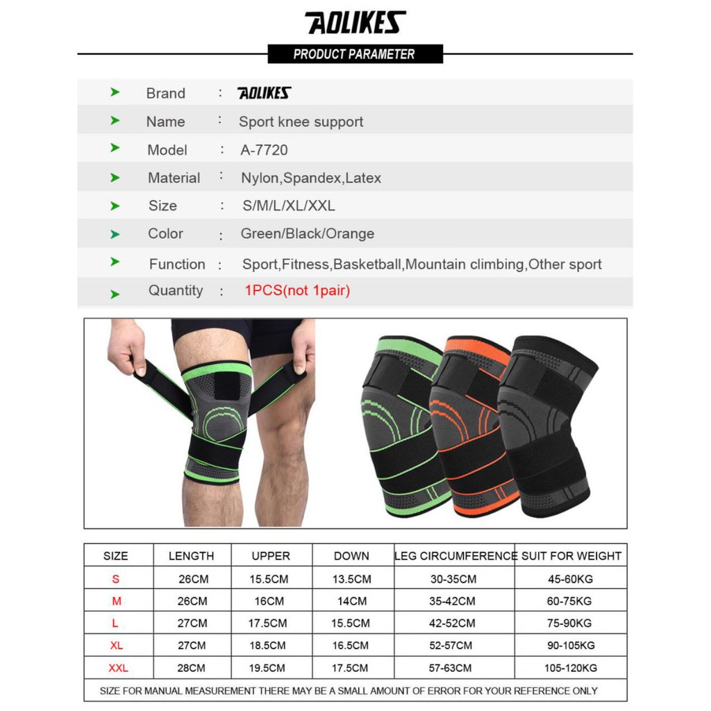 AOLIKES 7720 Knee Support with Sleeve / Deker Pelindung Lutut