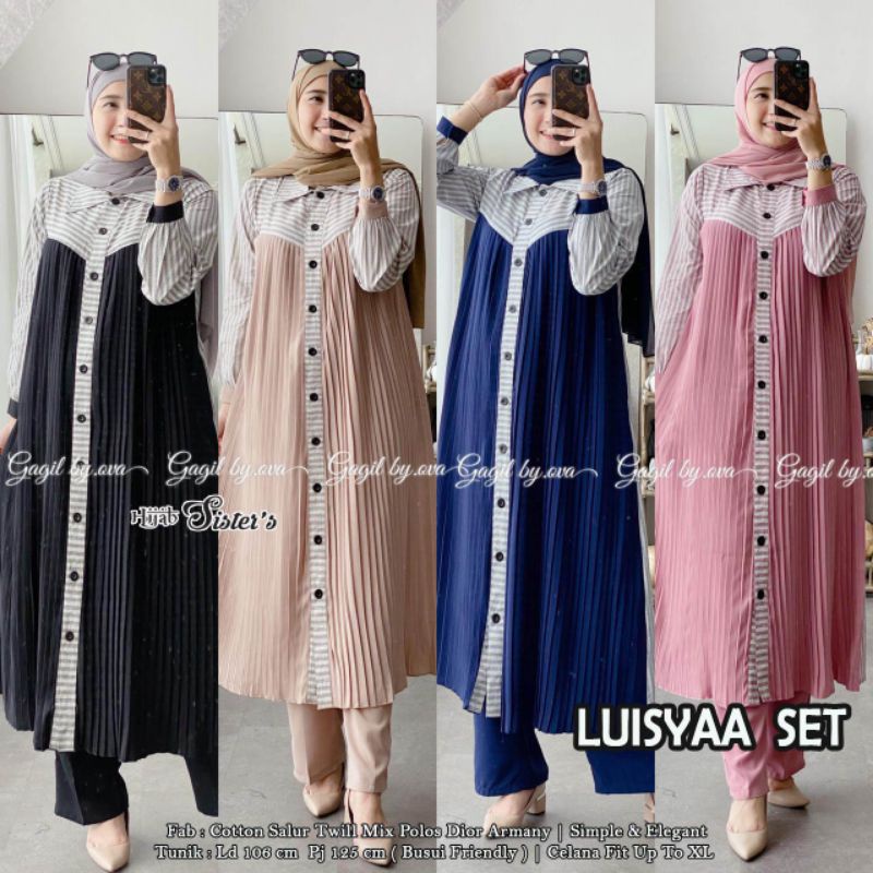 SETELAN TUNIK PLISKET + CELANA KULOT LUISYA SET GAGIL BY OVA