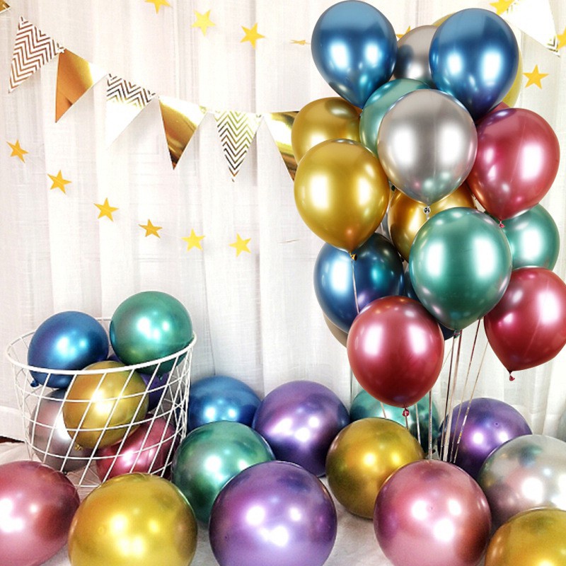 COD✨10Pcs/1 Paket Balon logam 10-inci tekstur krom dekorasi pernikahan tata letak tempat balon lateks