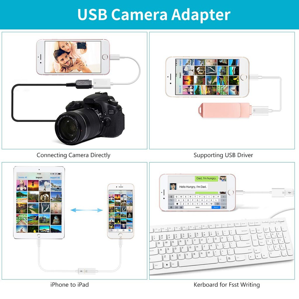 OTG Lightning Iphone Ipad USB Camera Adapter baca Flashdisk Keyboard