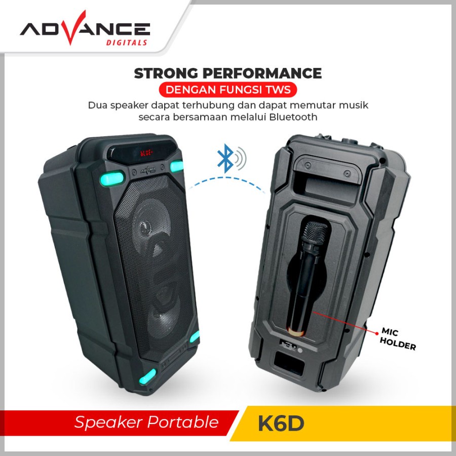 Speaker Meeting Portable Advance K6D 6,5&quot; 2x speaker  bisa di charger ulang