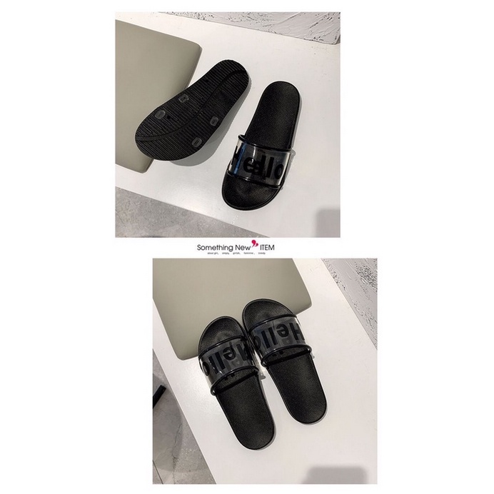 Sandal Jelly VIRAL !!! Sandal Wanita Slop Tulisan Hello / Sandal Slip On Cewek / Sandal Slop Karet Korea / Sendal Santai Rumahan / Sandal Korea Motif Terbaru