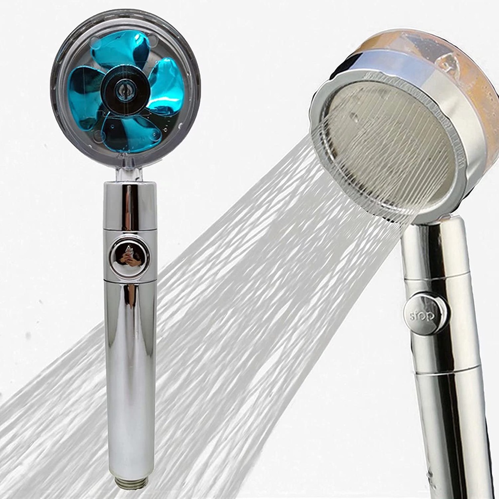 SHENAR - SHOWER PLASTIC HANDLE - Turbo Fan Shower Head Water Saving High-Pressure Rainfall Propeller ABS Jet Shower Head 360 Rotation Toilet Bathroom Accessories