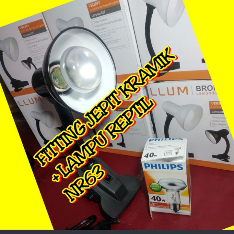 lampu reftil lampu pemanas makanan nr63 + fiting jepit keramik