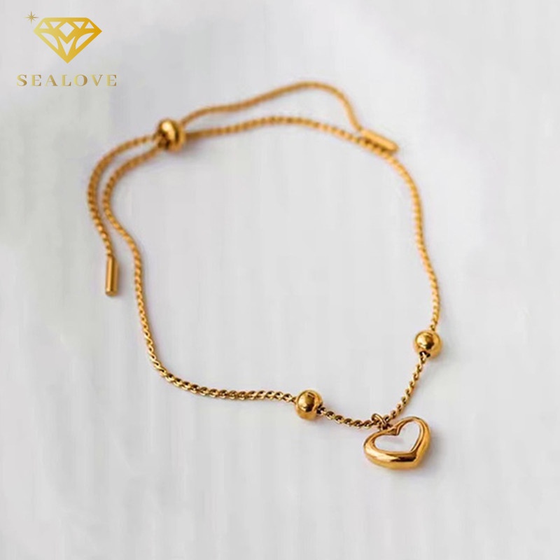 bracelet hati Gelang serut Titanium Wanita Emas Anti Karat dan tidak luntur aksesoris fashion korea