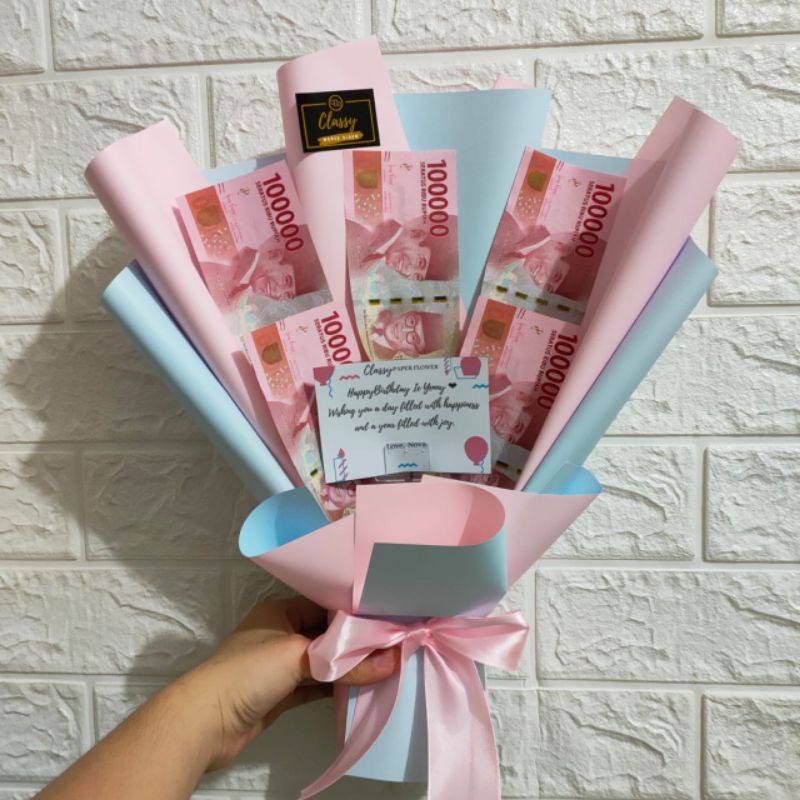 Small Standing Money Bouquet 100 / Bucket Buket Bunga Uang Asli / Hadiah Kado Anniv Wisuda Ultah
