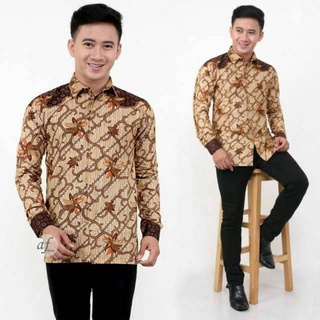 Batik Pria Lengan Pendek Premium BATIK AZMIL HRB026 motif KERATONAN Kode 002 size M L XL XXL