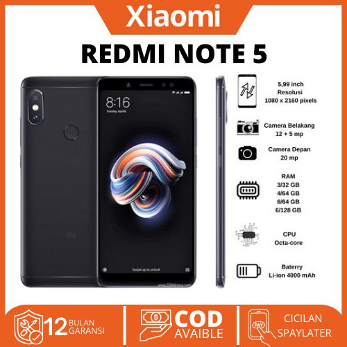 xiaomi redmi note 5 6/64gb -3/32gb new smartphone 4g lte garansi distributor