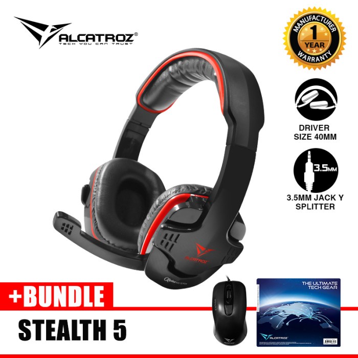 Alcatroz Gaming Headset Alpha MG-370 Bundle Mouse Wired Stealth 5