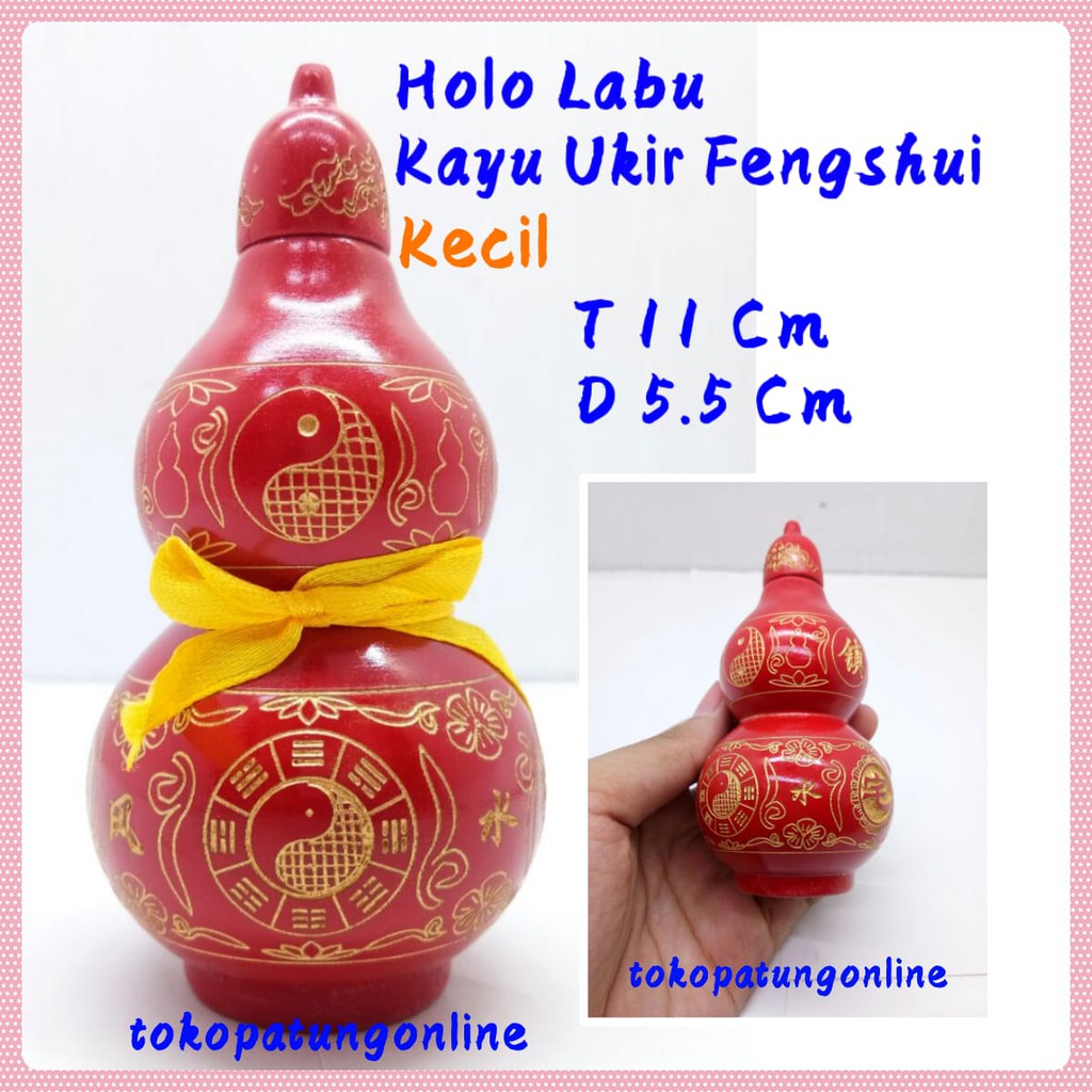 Holo Labu Kayu Ukir Fengshui Merah Kecil